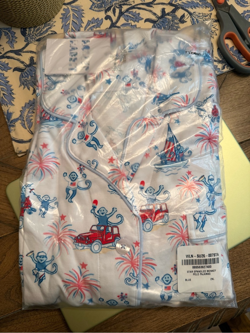 Roller Rabbit Star Spangled Monkey Pajama Set - Blue & Red Print